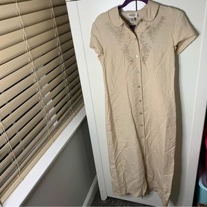 Talbots Embroidered Collar Buttoned Maxi Dress